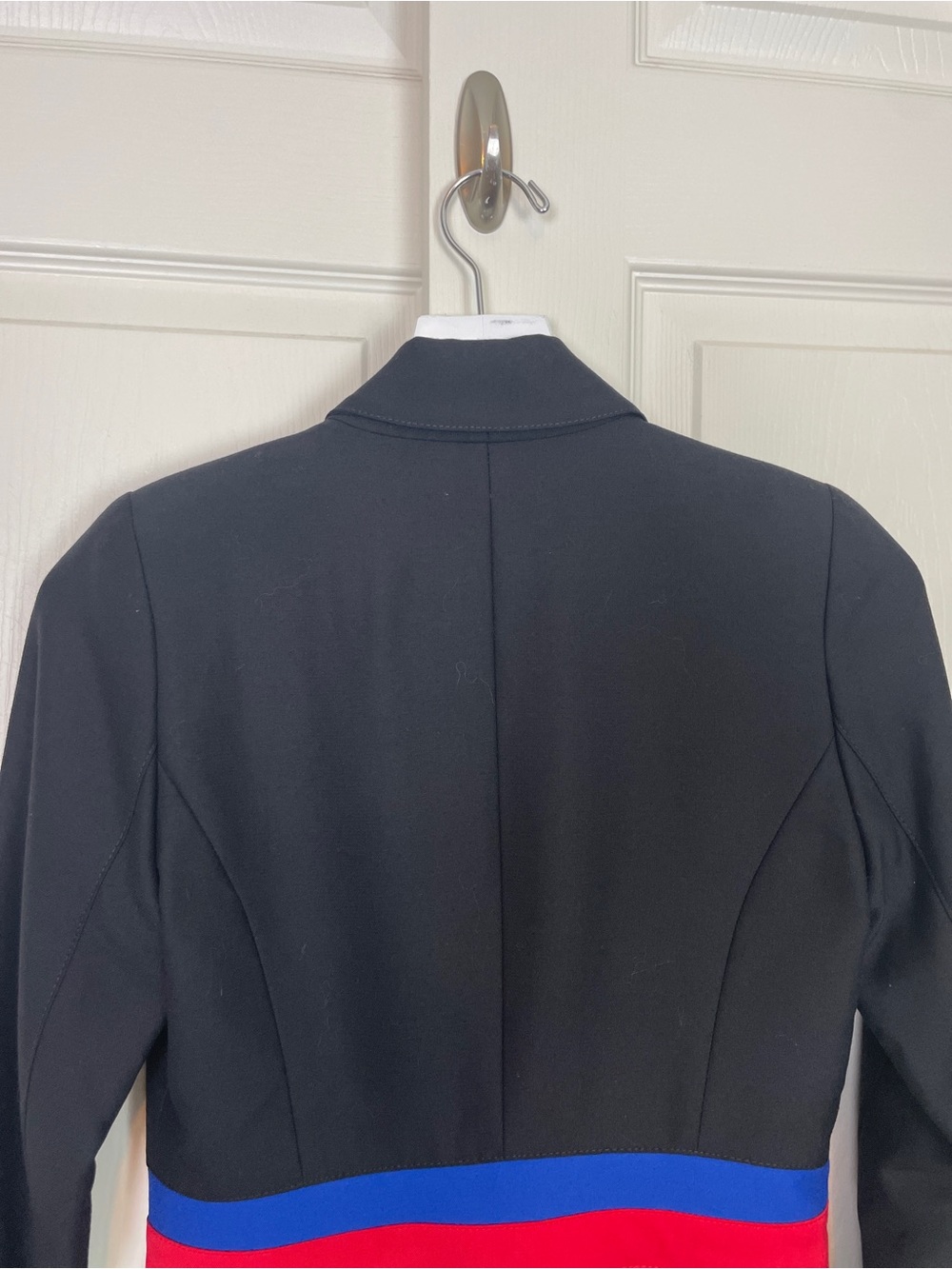 SMYTHE Black Wool Tailored Blazer Red Royal Blue Waist Stripe Sz 2 - Picture 6 of 9